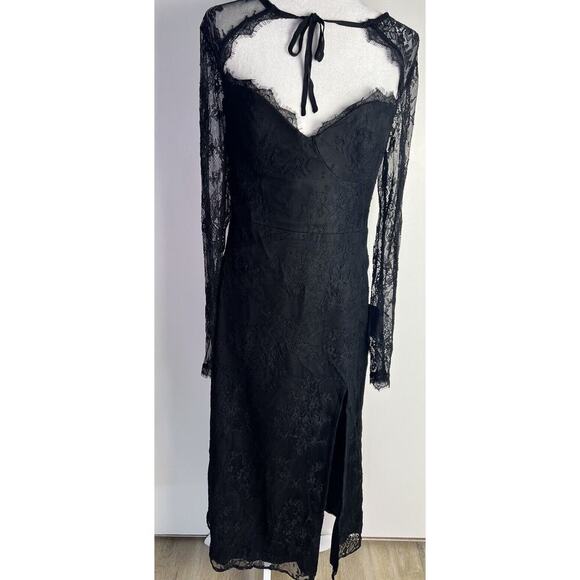 Lulu’s Desirably Dramatic Black Lace CutOut Size Large Event MIDI Dress NEW - Picture 4 of 15